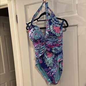 Lilly Pulitzer Blue and Pink Floral One Piece Swimsuit